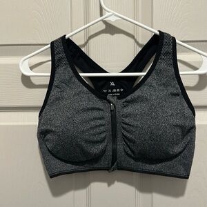 Black front-zipper sports bra